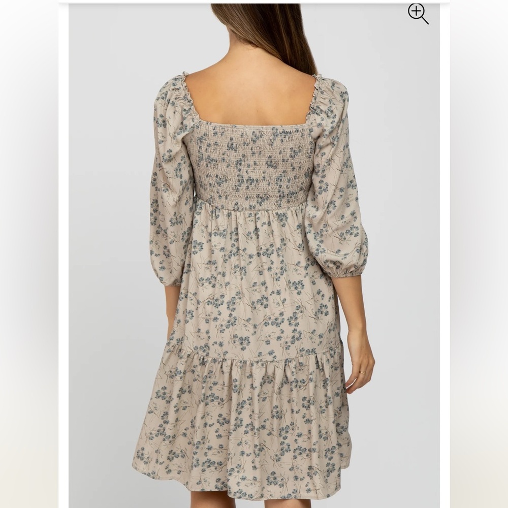 Beige Floral Tiered Maternity Dress
